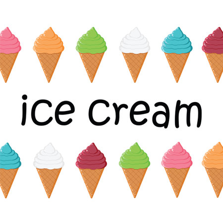 Collection of ice cream.Set of ice cream cones.Summer dessert