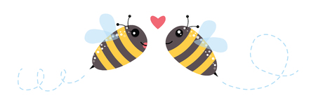 Honey flying bee and heart.Funny bee isolated on white background.Print for Valentine's Dayのイラスト素材