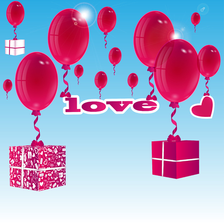 balloons and gift boxes on a background blue skyのイラスト素材