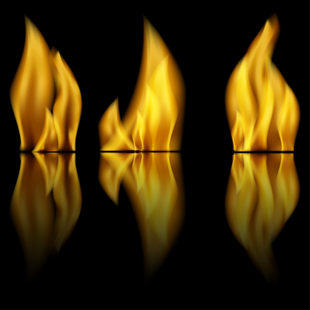 Fire and reflection of fire on a black backgroundのイラスト素材