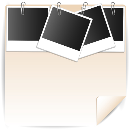 illustration a photo and paper clips on the sheet of paperのイラスト素材