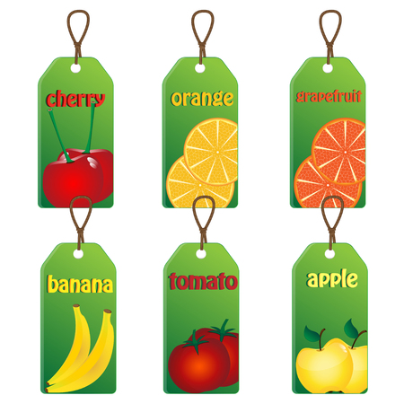 set of labels with fruits and vegetables on a white backgroundのイラスト素材