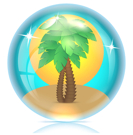 palms on sand and sun in a glass sphereのイラスト素材