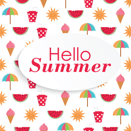 Summer time vector  background with colorful beach elements in white background.Summer beach. Summer printのイラスト素材
