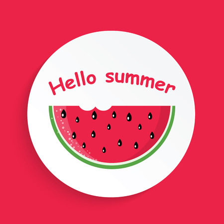 Watermelon icon.Hello Summer poster with watermelon.Fresh and juicy watermelonのイラスト素材