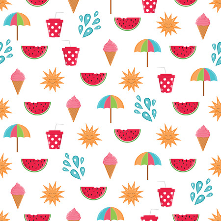 Summer time vector seamless pattern with colorful beach elements in white background.Summer beach. Summer printのイラスト素材