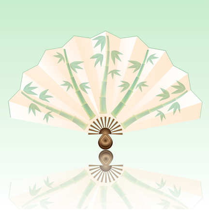 fan is decorated by a bamboo on a green background.のイラスト素材