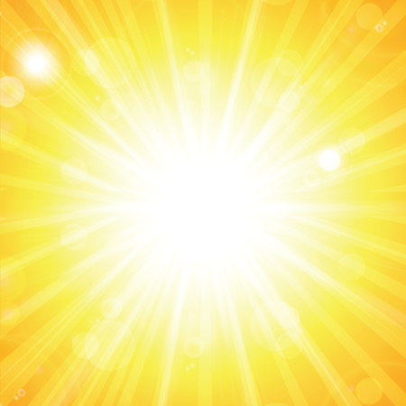 Sunny abstract summer background with sun and bokeh.Summer background.Bright Background with Sunshine. SunBurst with Flare and Lens.のイラスト素材