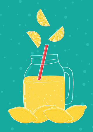 Hand drawn lemon, lemon slice, jar with lemonade.Lemonade juice posterのイラスト素材