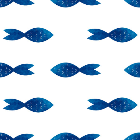 Vector watercolor seamless pattern with sea blue fish.Watercolor elements in the shape of fish isolated on white backgroundのイラスト素材