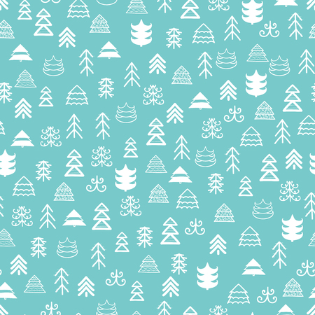 Pattern with Christmas trees for your design.Hand drawn Merry Christmas and Happy New Year doodle seamless patternのイラスト素材