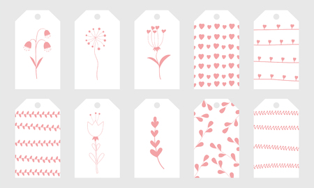 Greeting tags with cute hand drawn elements for Valentine's Day vector illustrationのイラスト素材