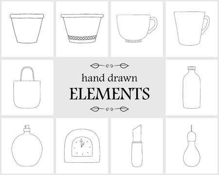 Hand drawn logo elements and icons. Hand drawn decorative vector elements . Cute items for your branding.のイラスト素材