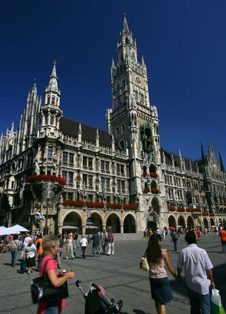 Marienplatz in Munich Germany, late in the day.の写真素材