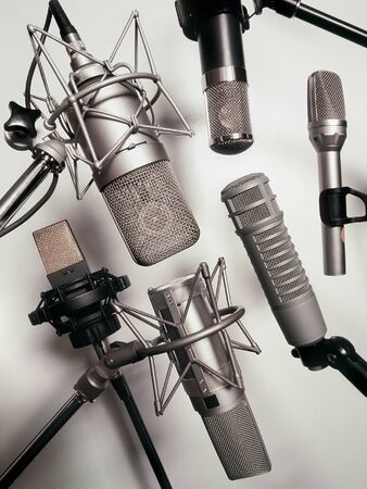A series of recording studio microphones.  Slightly desaturated.の写真素材