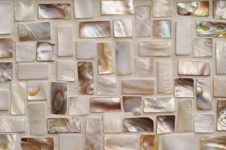 Closeup photo of Mother of pearl mosaic tiles.の写真素材