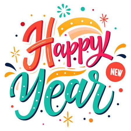 Minimalist and stylish Happy New Year typography vector design, ideal for festive microstock projects, banners, and greeting cards.のイラスト素材
