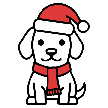 Charming vector silhouette of a lovely dog wearing a Santa hat, perfect for Christmas cards, festive t-shirts, seasonal posters, and digital art projects.のイラスト素材
