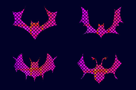 Horror zombie and Halloween neon glowing bats collections on dark backgroundのイラスト素材