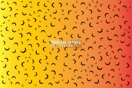 Seamless black bat textile pattern on orange gradient backgroundのイラスト素材