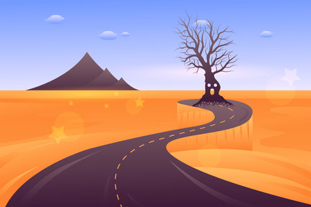 Halloween monster silhouette black tree in a road sahara landscapeのイラスト素材