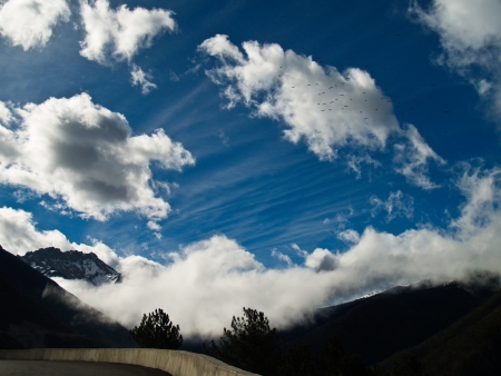 Blue sky and clouds at Deqing, Yunnan province, China の写真素材