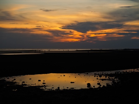Cloudy orange sunset over sea in the eastern of Thailandの写真素材