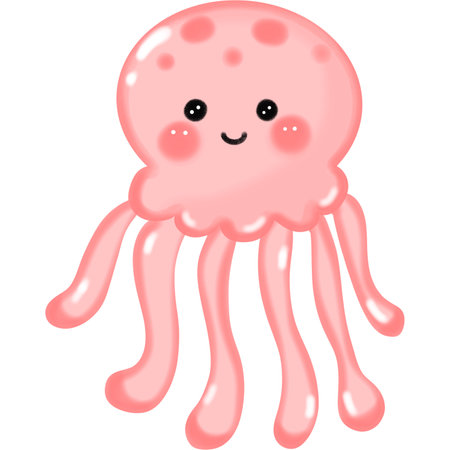 Cute pink jellyfish isolated on white background. Vector illustration.のイラスト素材