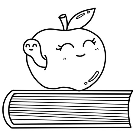 A line drawing of a comic book with an apple on it.のイラスト素材