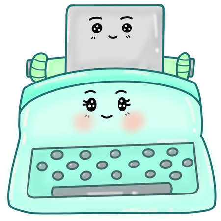 Cute cartoon typewriter character. Vector illustration isolated on white background.のイラスト素材