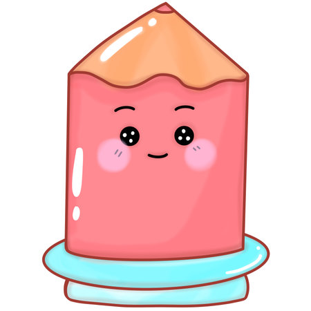 Cute cartoon pink pencil isolated on white background. Vector illustration.のイラスト素材