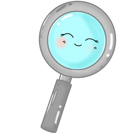 Cute magnifying glass with a smiley face. Vector illustrationのイラスト素材