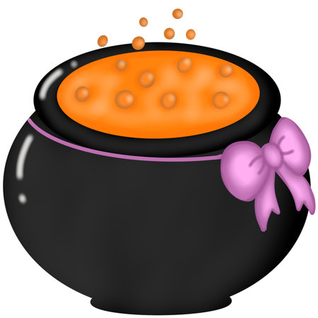 green potion brewing in a black cast iron witch cauldron isolated on transparent backgroundのイラスト素材