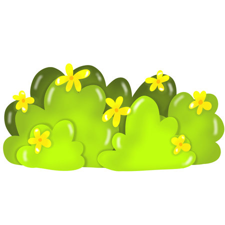 Spring background with green grass, flowers and clouds. Vector illustration.のイラスト素材