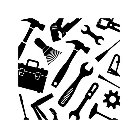 Set of construction tools. Black silhouettes on white background. Vector illustration.のイラスト素材