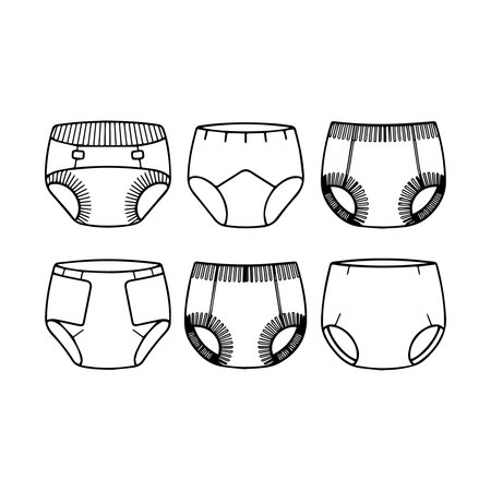 Set of baby underwear. Hand drawn vector illustration isolated on white background.のイラスト素材