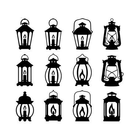 Lantern icon set. Vector illustration in black on white background.のイラスト素材