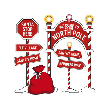 Christmas greeting card with Santa Claus bag and signboard. Vector illustration.のイラスト素材