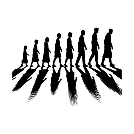 Silhouettes of people walking on white background. Vector illustration.のイラスト素材