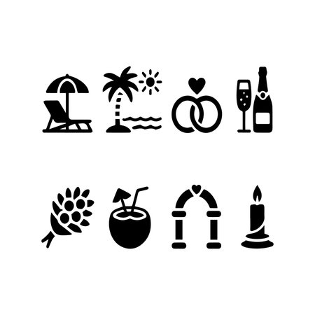 Beach icons set. Black on white. Vector Illustration.のイラスト素材