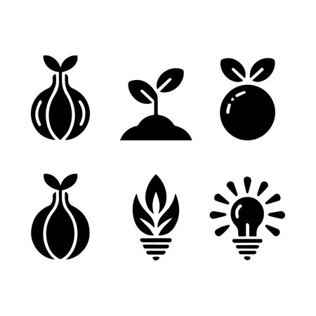 bulb and plant icon set over white background, silhouette style, vector illustrationのイラスト素材