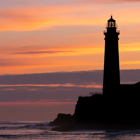 Lighthouse at sunset on the coast of Atlantic ocean, Portugal.の素材