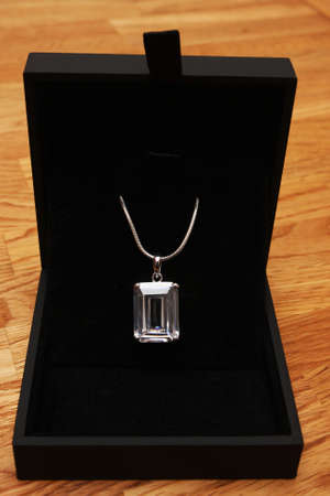 diamond necklace in an open  black box の写真素材