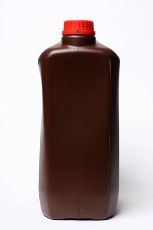 Brown oil can isolated on white shot from the frontの写真素材