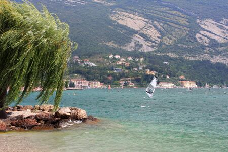 Windsurfer on lake Garda Italyの写真素材
