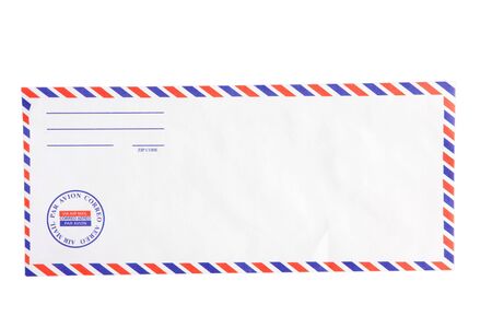 A blank airmail envelope isoltated on white, insert your own text .の写真素材