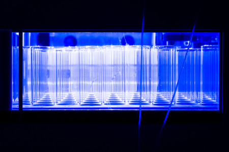 Test vials inside a HPLC system in a real life laboratory の写真素材