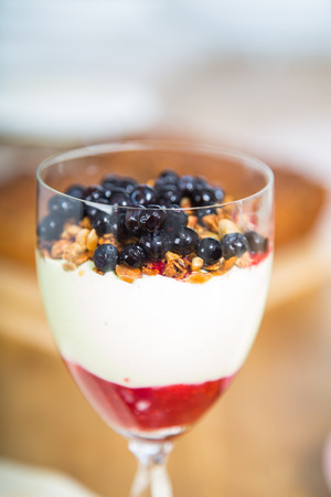 Healthy blueberry dessert in tall glass, very tasty lookingの写真素材