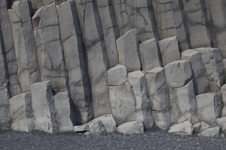 Close up of the columnar basalt formations at Reynisfjara beach in Iceland. beautyful natural rock...