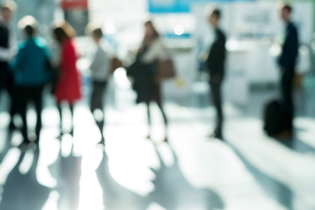 Out of focus shot of people lined up at a generic checkout
